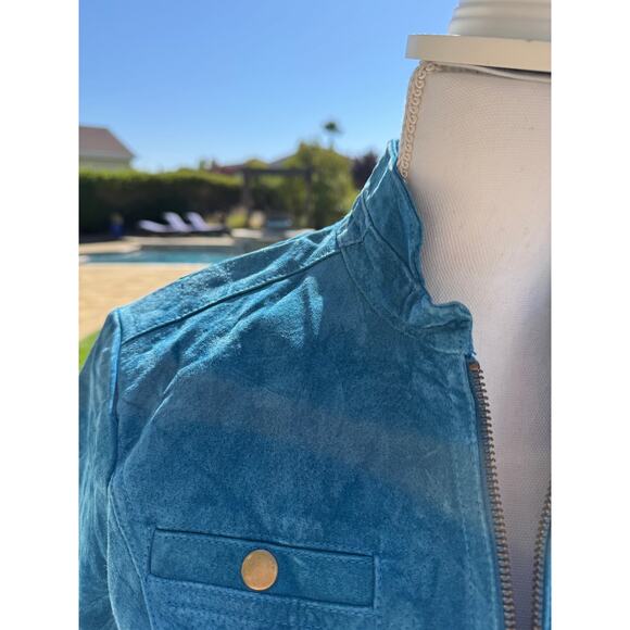 MSRP $199.50 NWOT Chico’s Suede Leather Shacket Aqua Blue Size S | QUICK SHIP - Picture 4 of 9